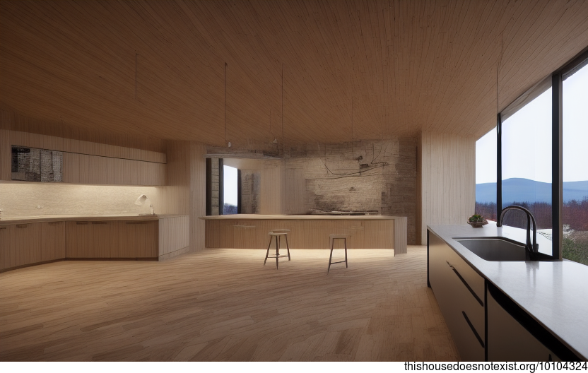 A Modern Architecture Home in Ottawa, Canada with an Exposed Wood Living Room and Curved Bamboo Kitchen