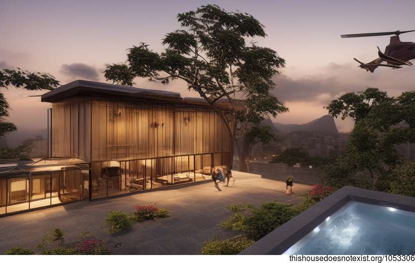 Taipei's Modern Architecture House With Exposed Timber, Glass, and Rocks At Sunrise