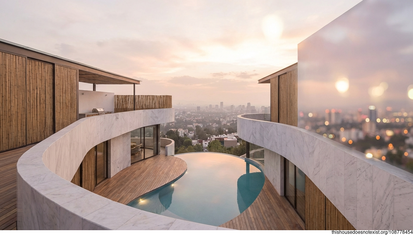 Curved White Oasis with Infinity Pool