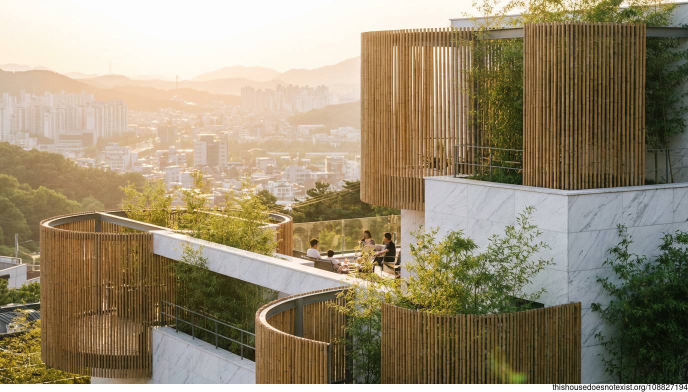 Modern Round Bamboo Haven at Sunset