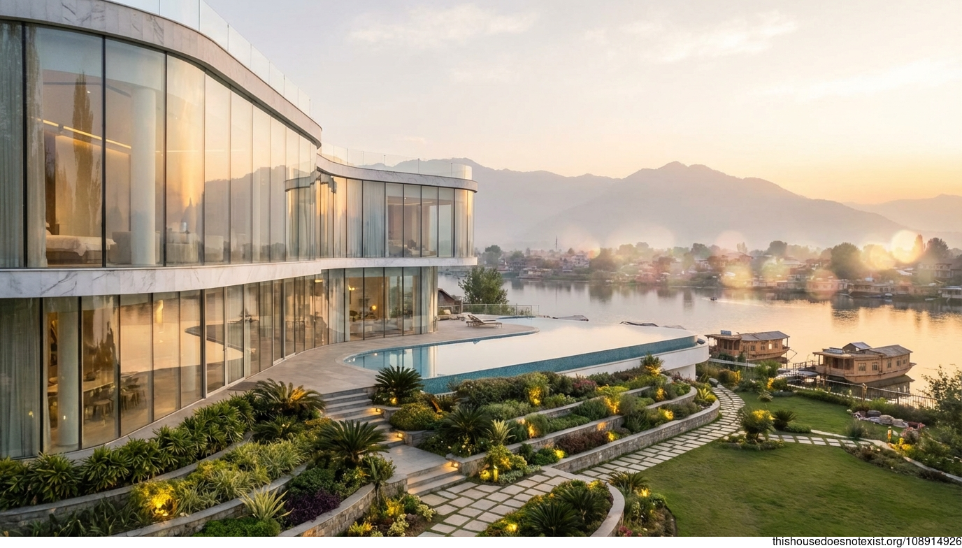 Curved Marble Infinity Sunset Garden