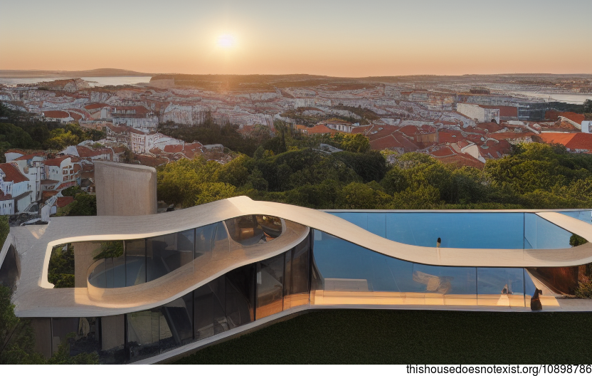 A Modern Lisbon Home with a Sunset Infinity Pool and Exposed Curved Timber