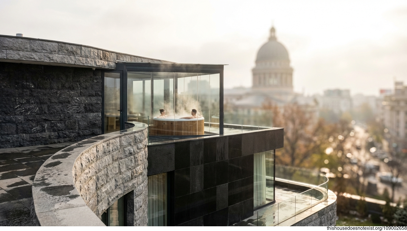 Curved Black Stone Modern Retreat