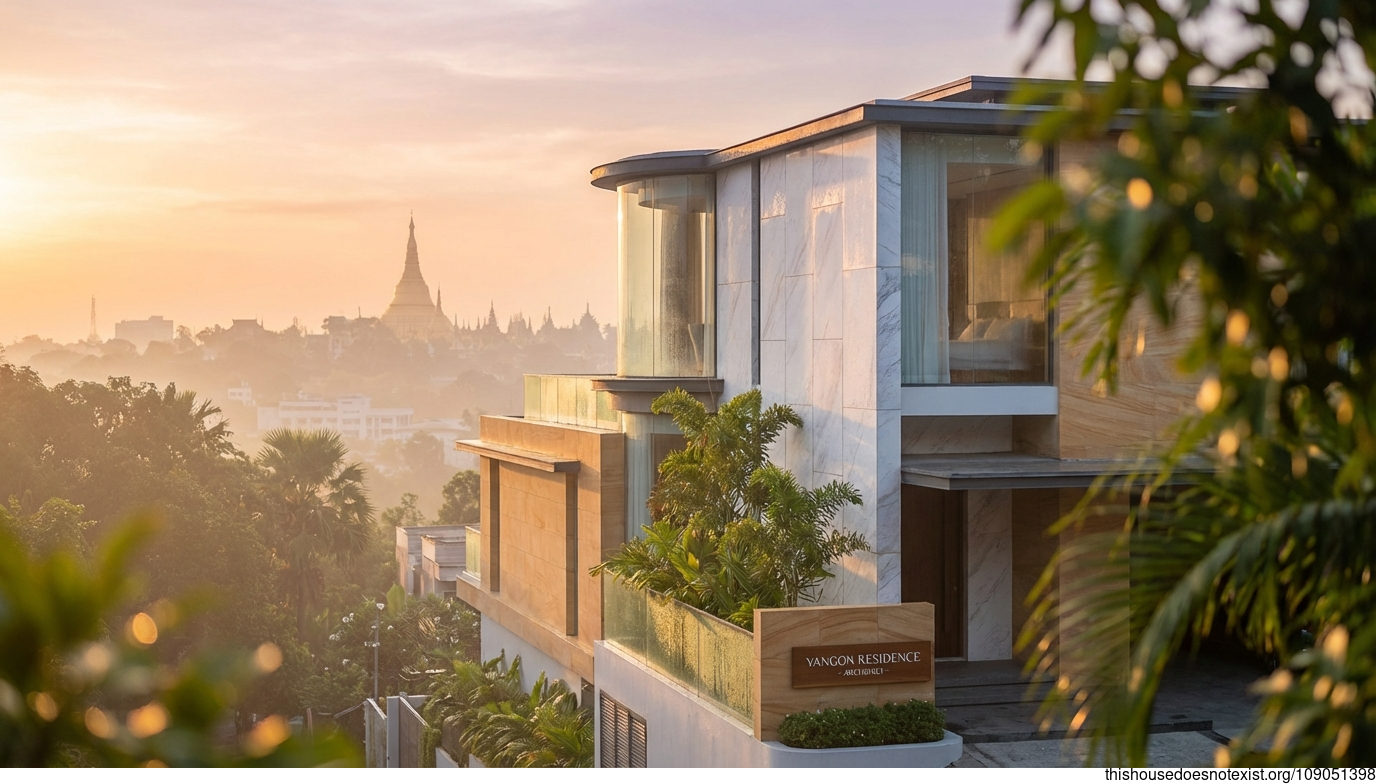 Yangon's Sunrise Curved Marble Retreat