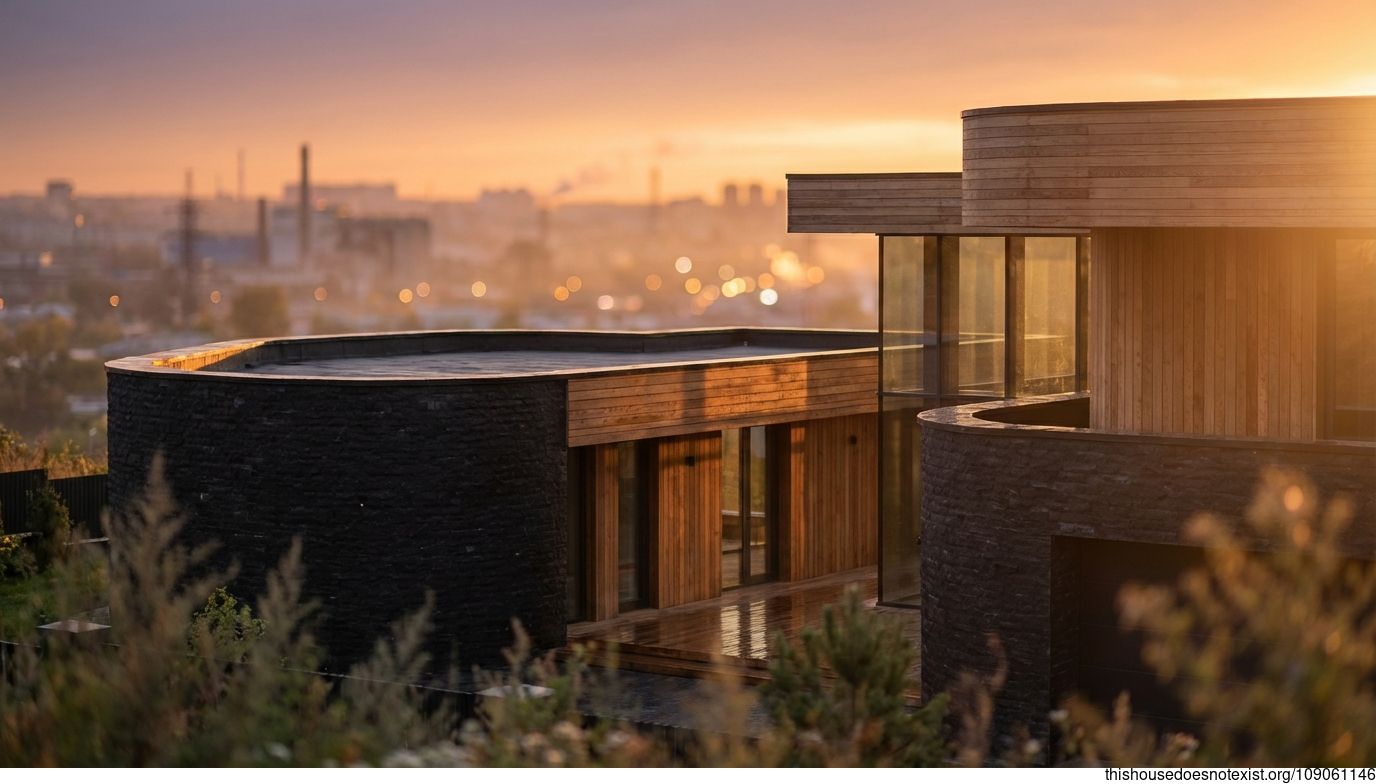 Curved Black Stone Timber Retreat