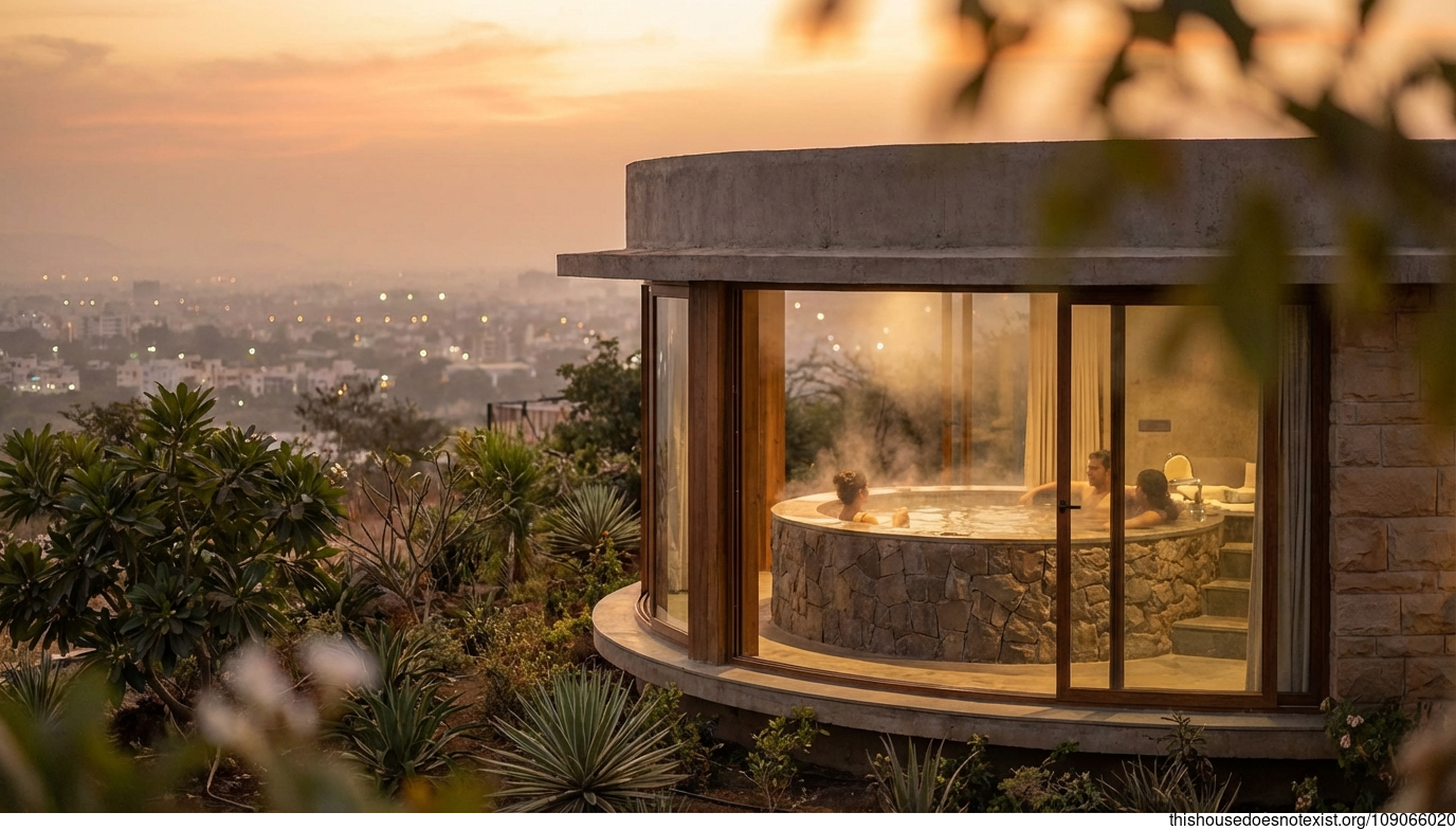 Minimalist Circular Sunset Haven in Nashik