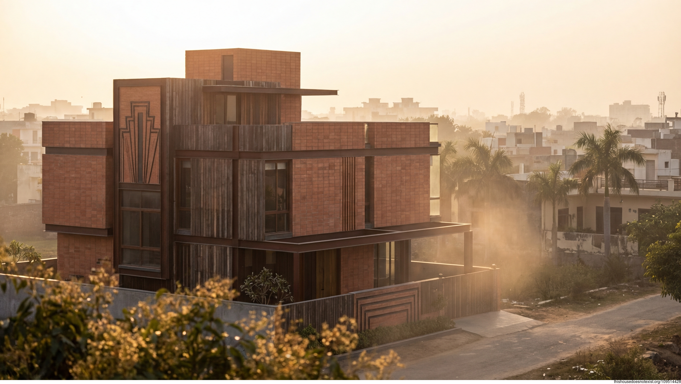 Minimalist Brick Deco Sunset Facade