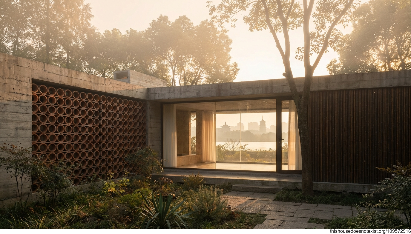 Hangzhou's Circular Terracotta Sunset Dwelling