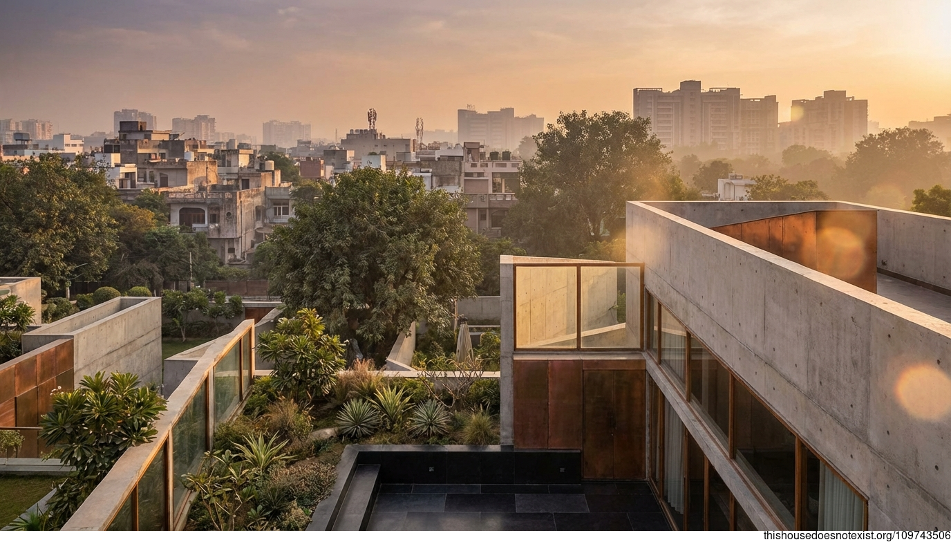 Brutalist Delhi Garden at Sunset