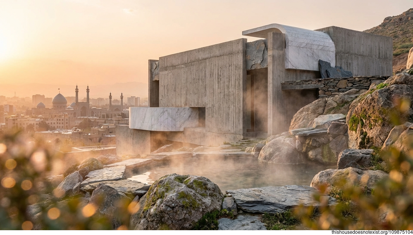 Brutalist Marble Oasis at Sunset