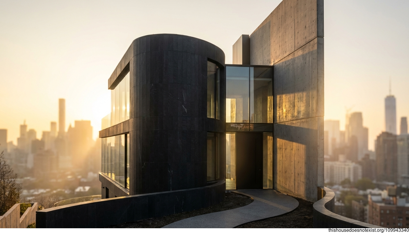 Brutalist Curves Over NYC Sunset