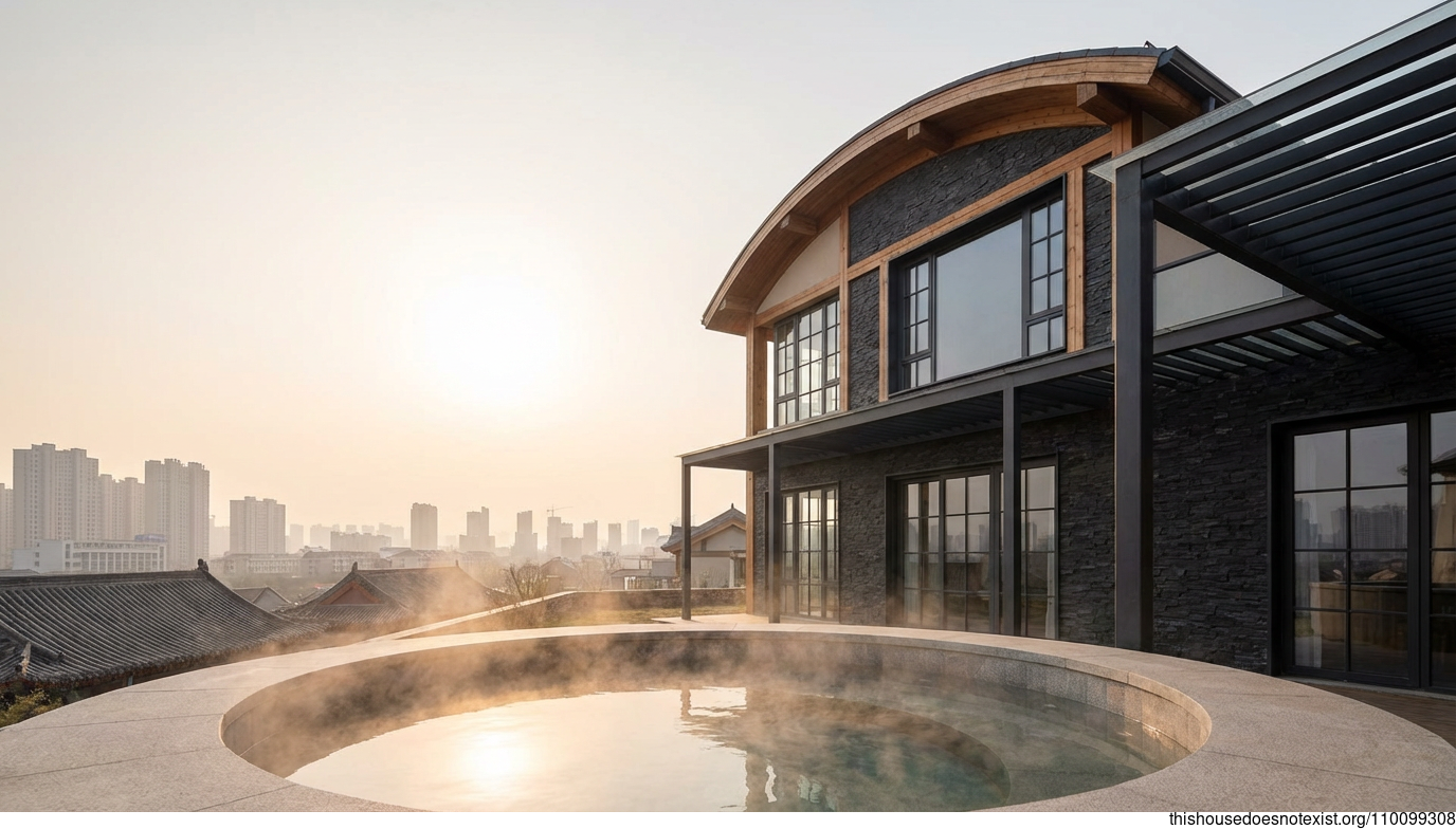 Curved Cedar Mediterranean Retreat, Weifang