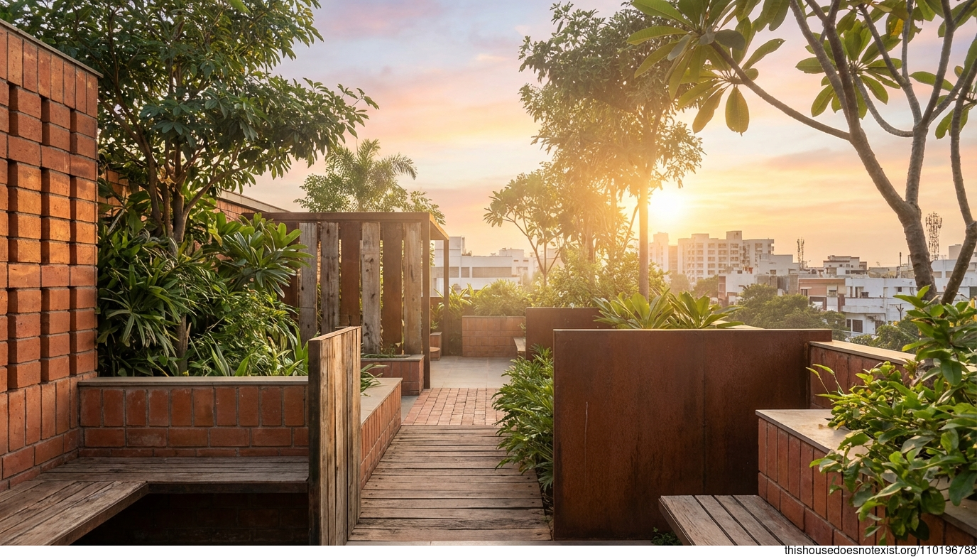 Raipur's Industrial Terracotta Sunset Garden