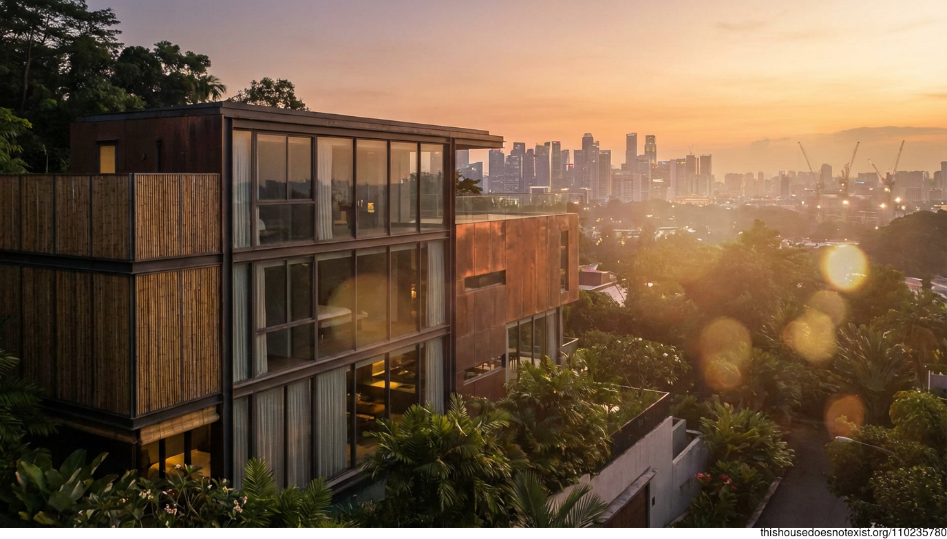 Singapore Sunset Glass Bamboo Facade