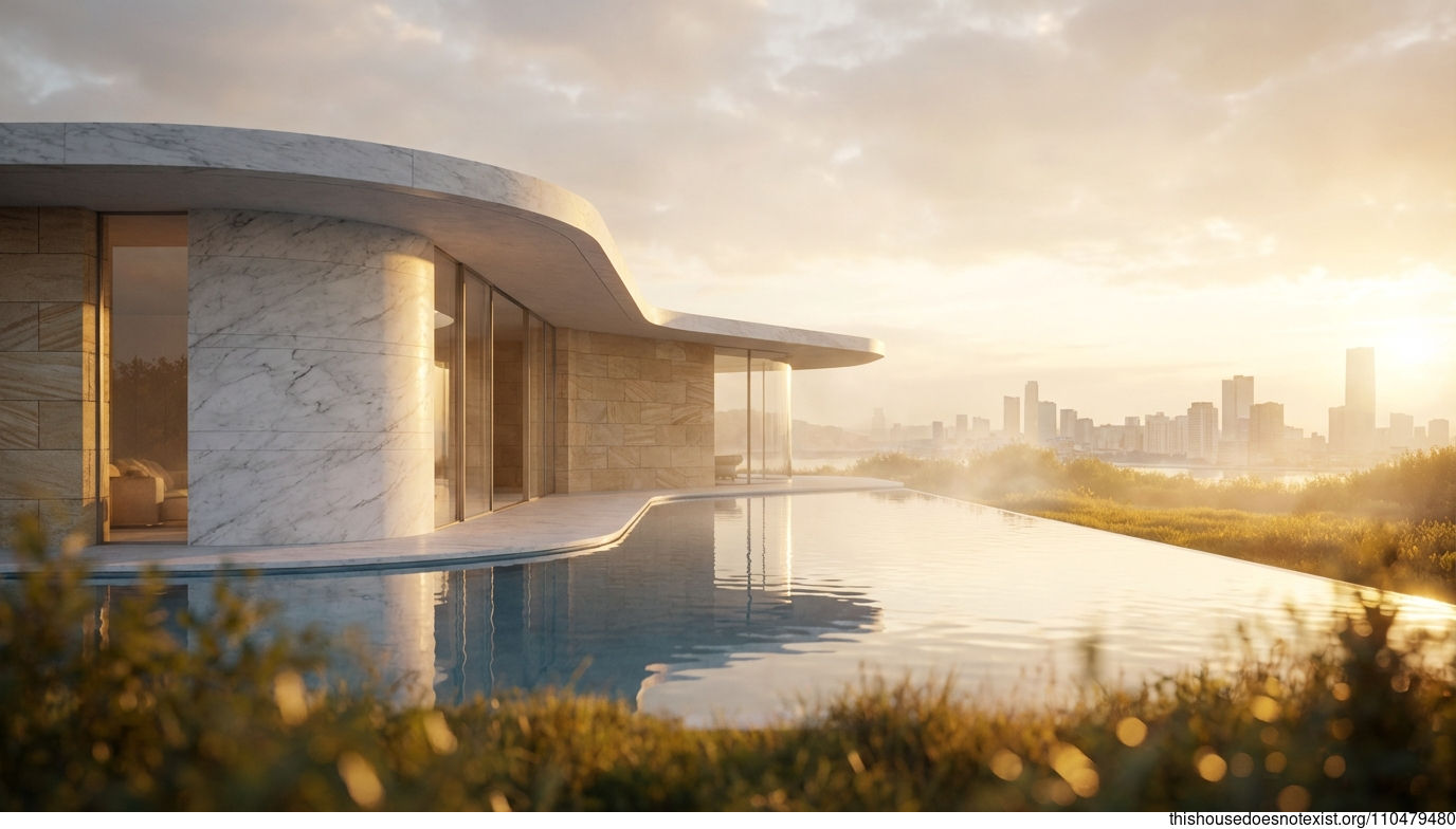 Futuristic Marble Circle at Sunset