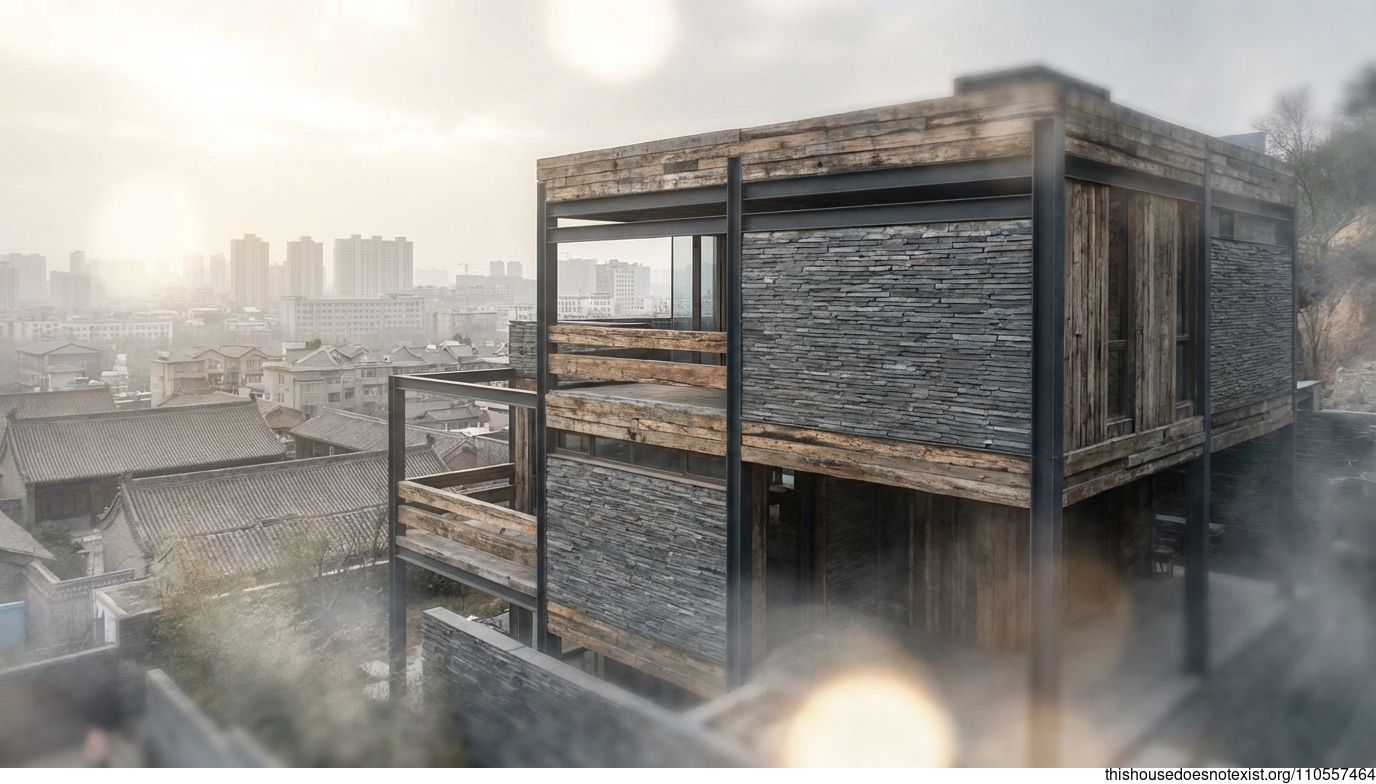 Brutalist Timber Slate Haven, Taiyuan