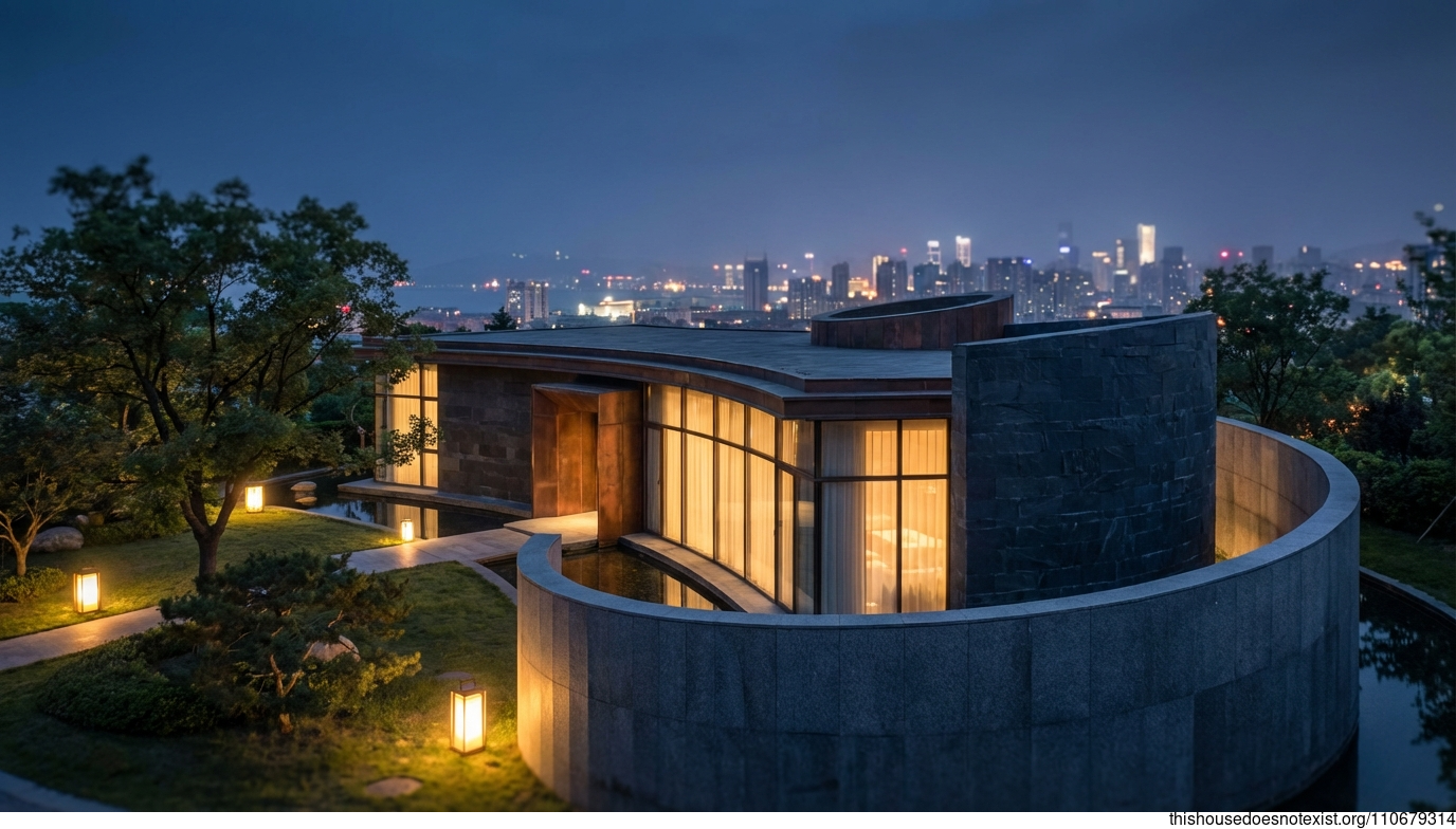 Mid-Century Black Granite Curves in Dalian