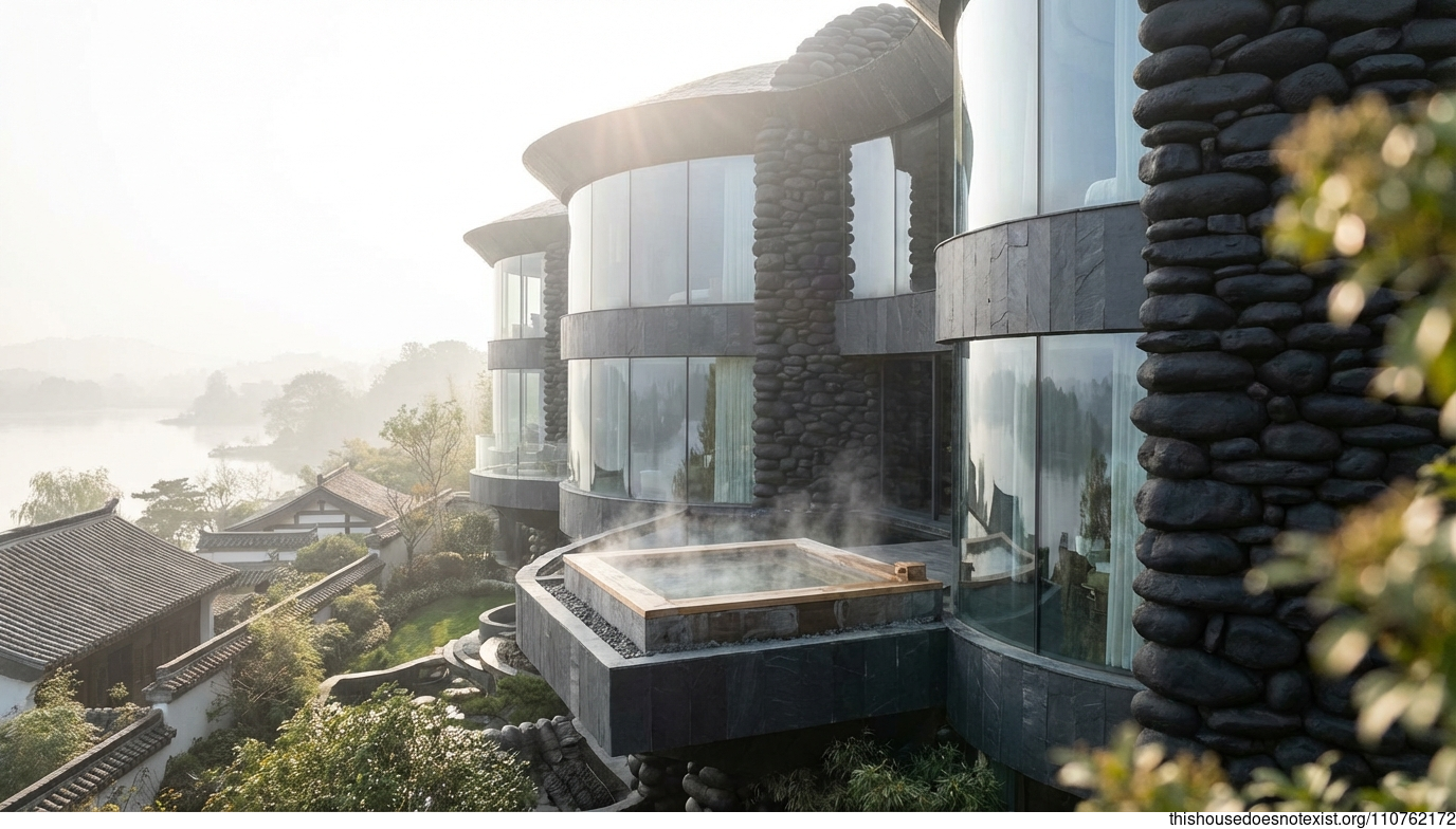 Futuristic Black Stone Jacuzzi Haven