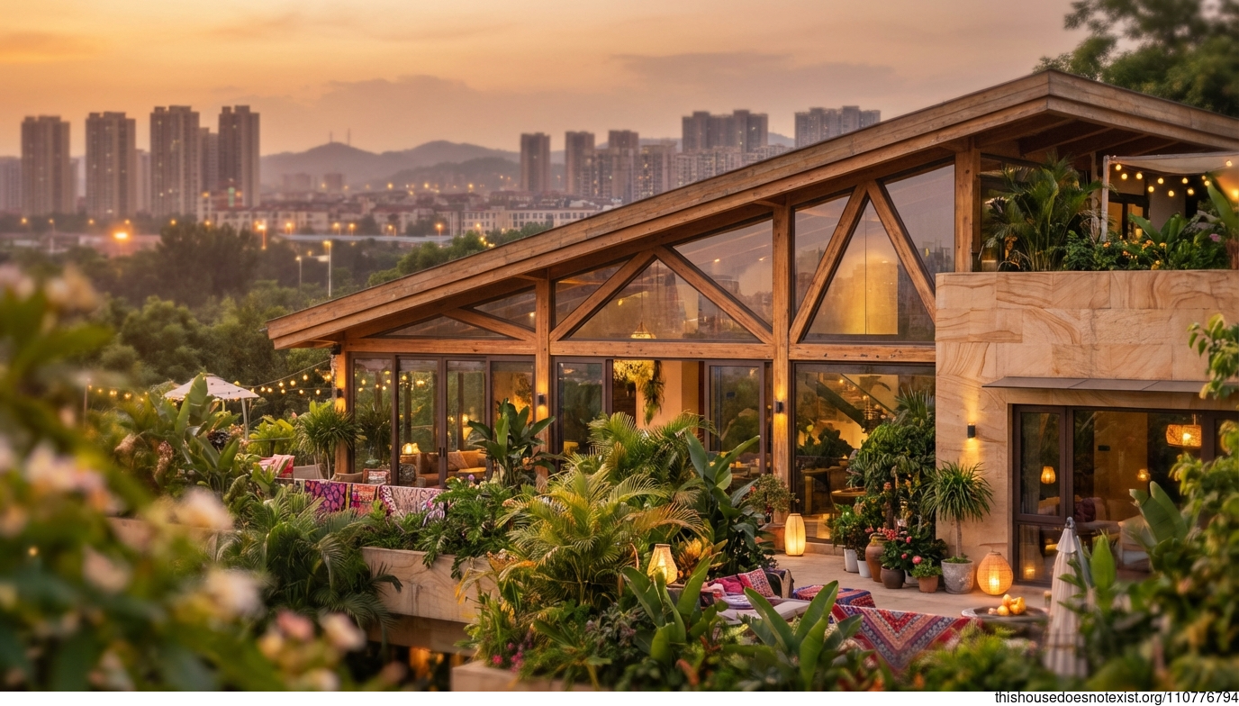 Tropical Triangular Maximalist Sunset Dwelling