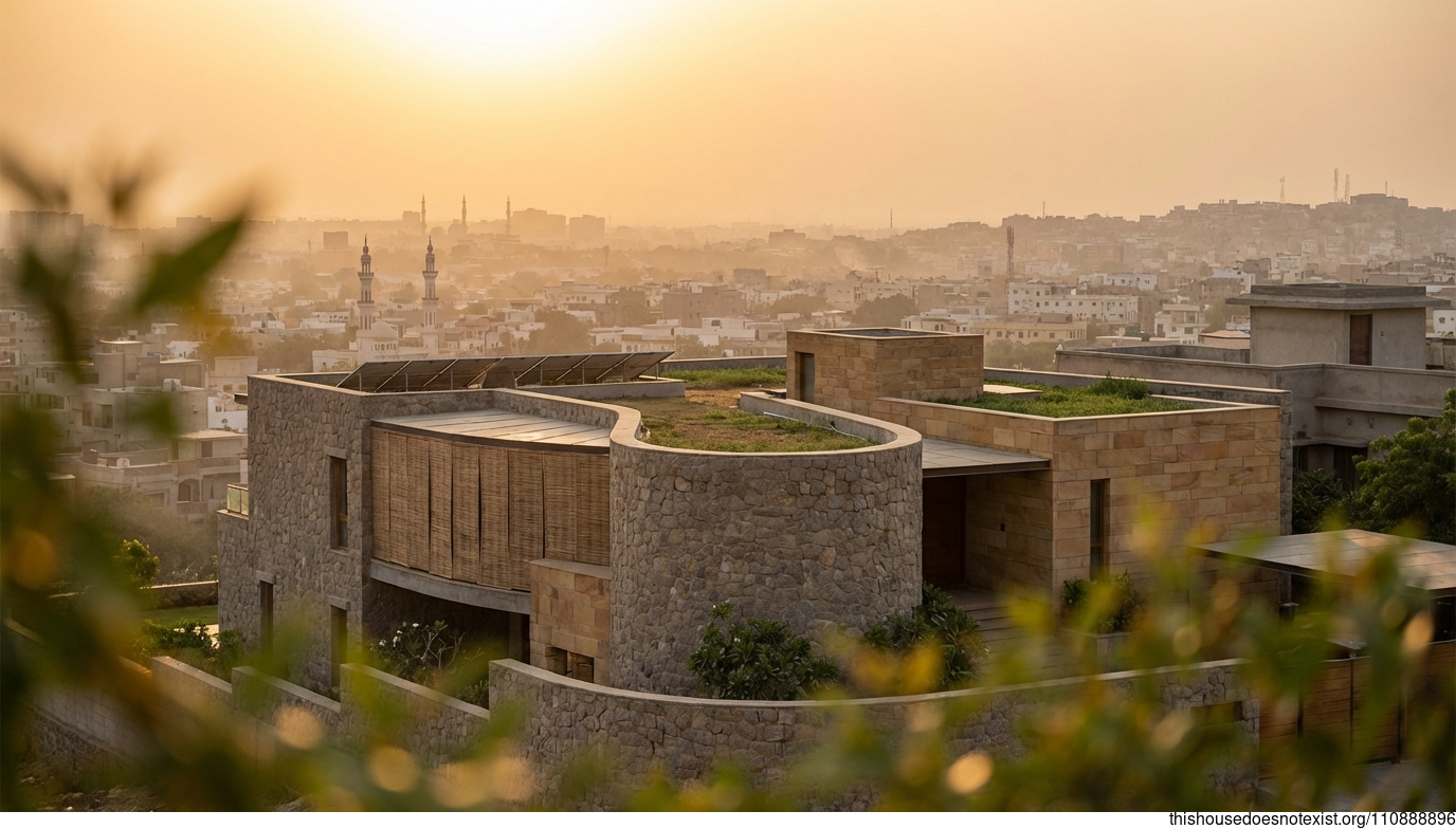 Eco-Curved Karachi Sunset Dwelling