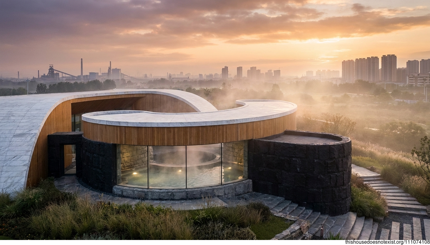 Futuristic Circular Marble Hot Spring Haven