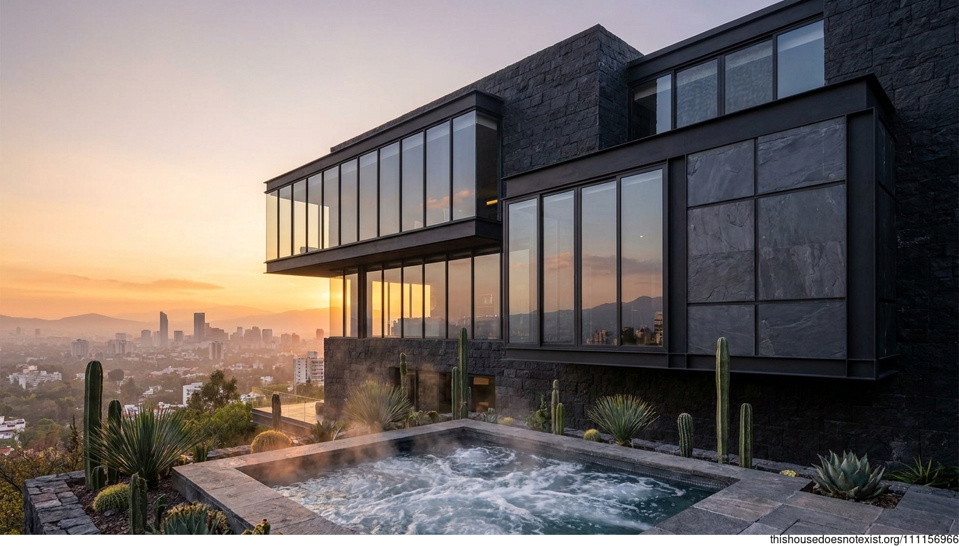 Futuristic Slate Retreat at Mexican Sunset