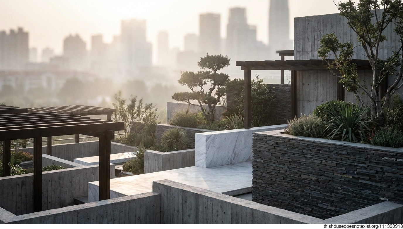 Tianjin's Brutalist Marble Garden Collage