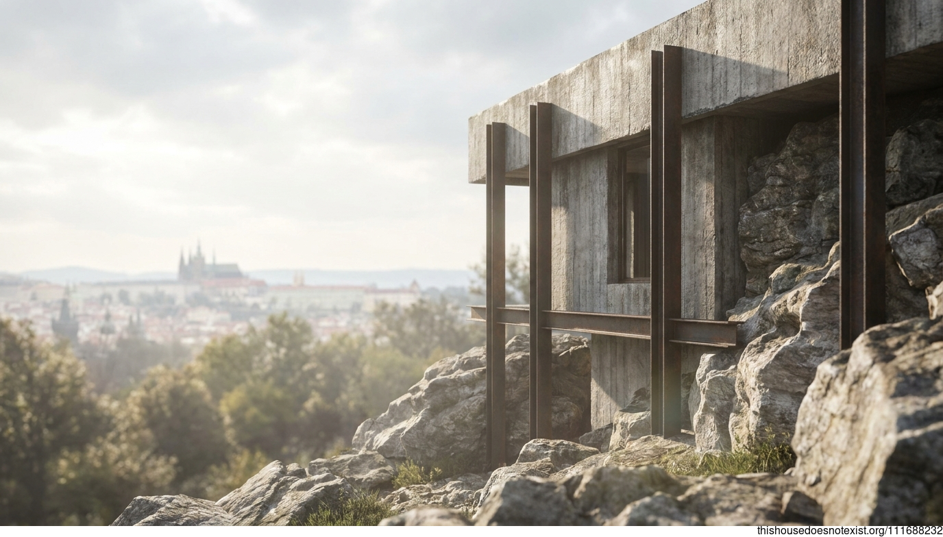 Brutalist Prague Steel Stone Facade