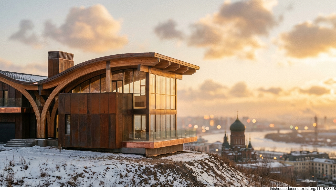 Harbin's Curved Industrial Sunset Dwelling