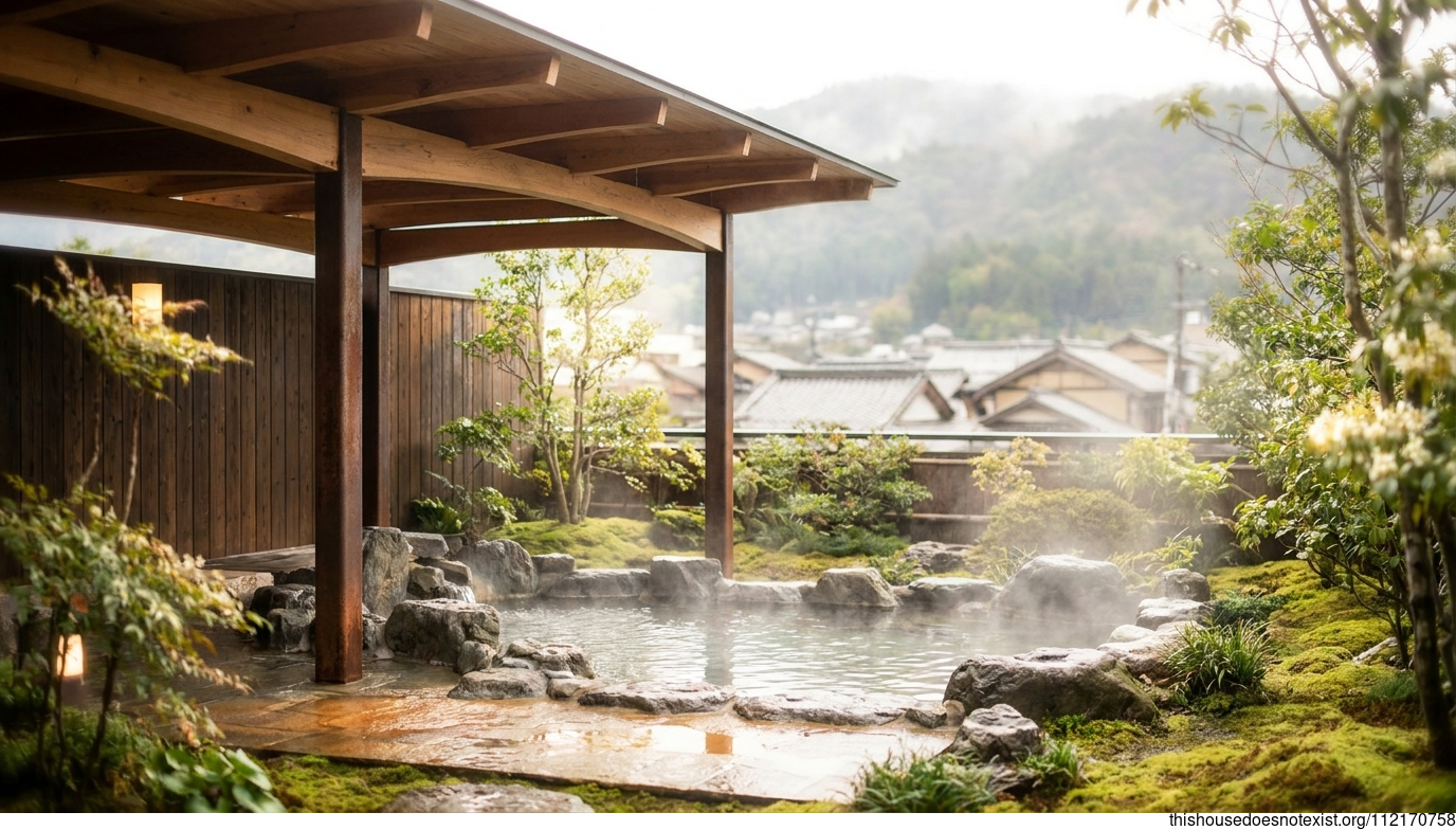 Kyoto's Circular Cedar Onsen Garden