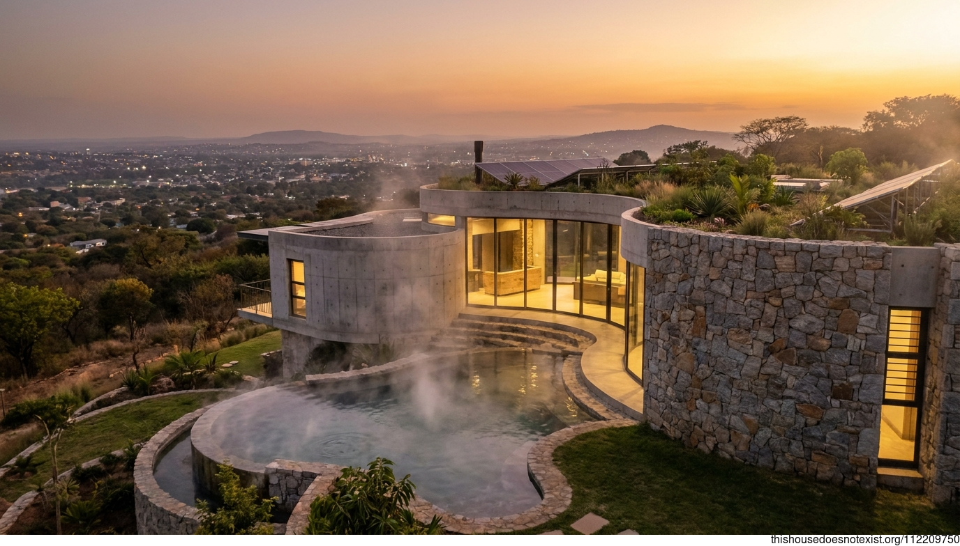 Lusaka's Curved Eco Retreat at Sunset