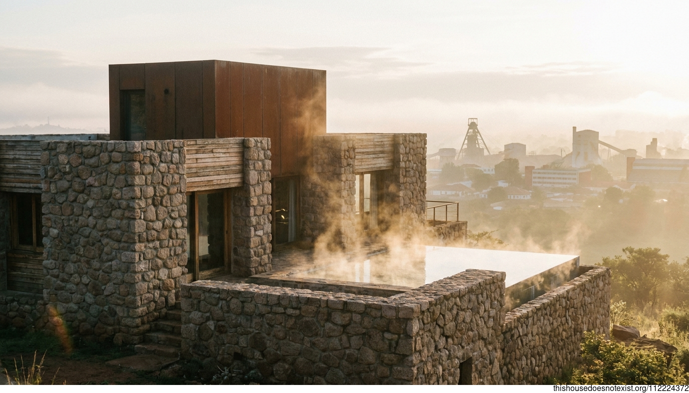 Brutalist Granite Sunrise Jacuzzi, Lubumbashi