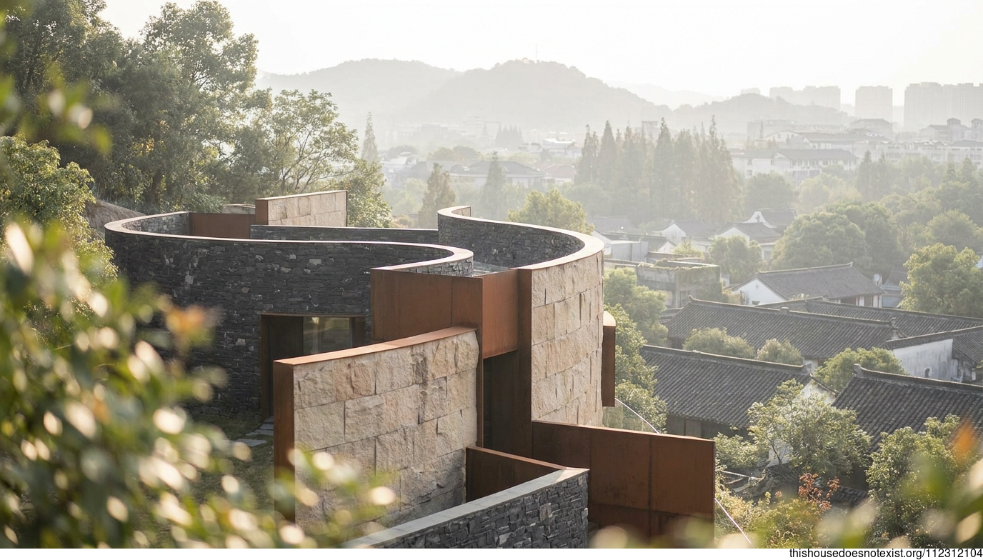Corten Steel Curve, Hangzhou Stone Minimalist