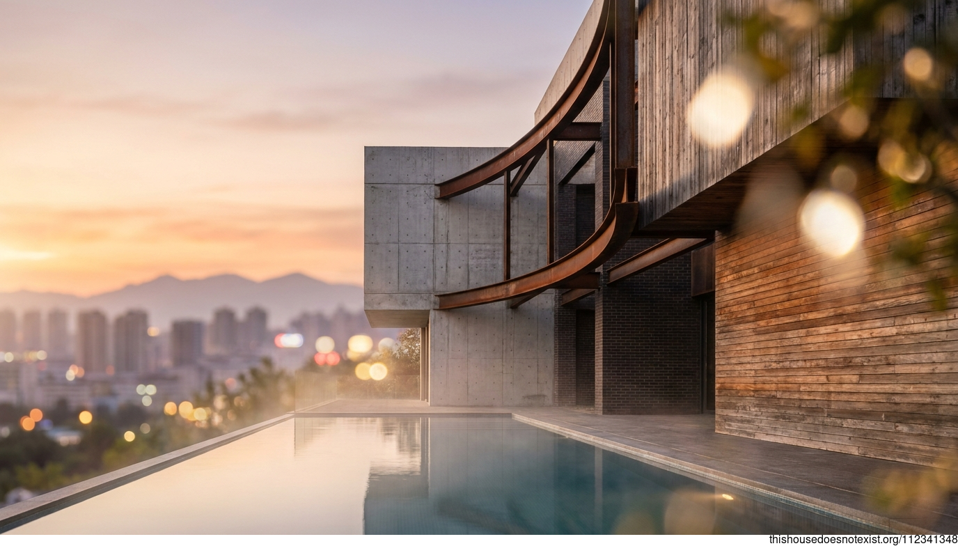 Brutalist Concrete House at Changchun Sunset