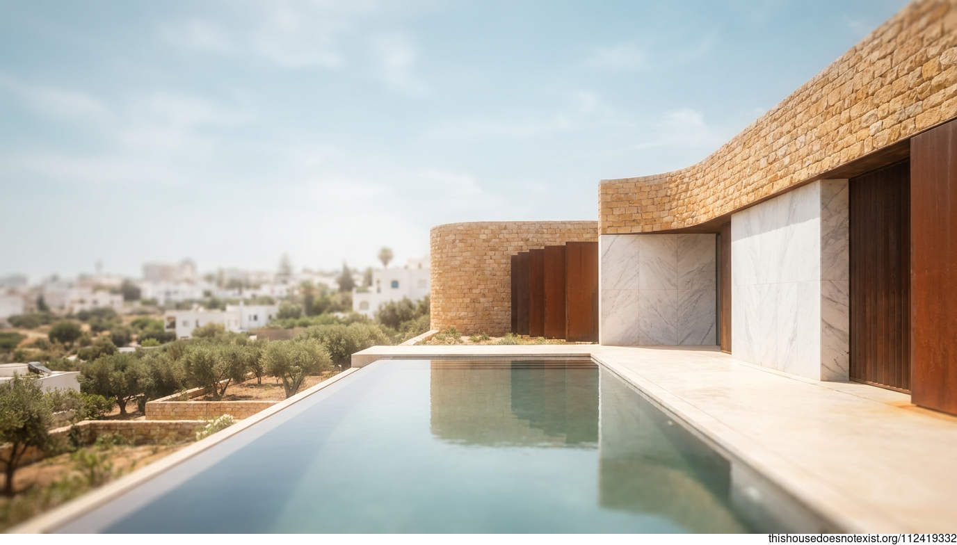 Mid-Century Modern Sandstone Villa with Infinity Pool