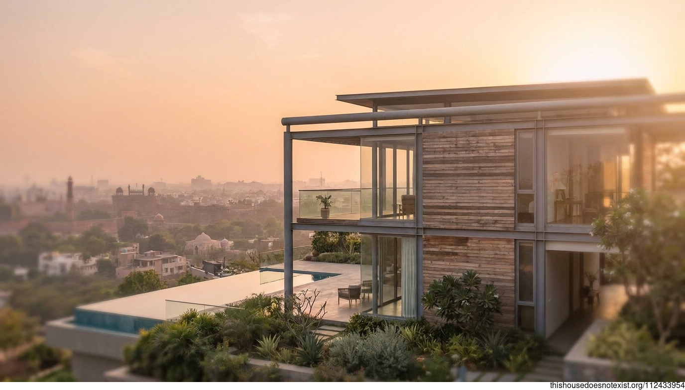 Modern Minimalist Eco House at Sunset