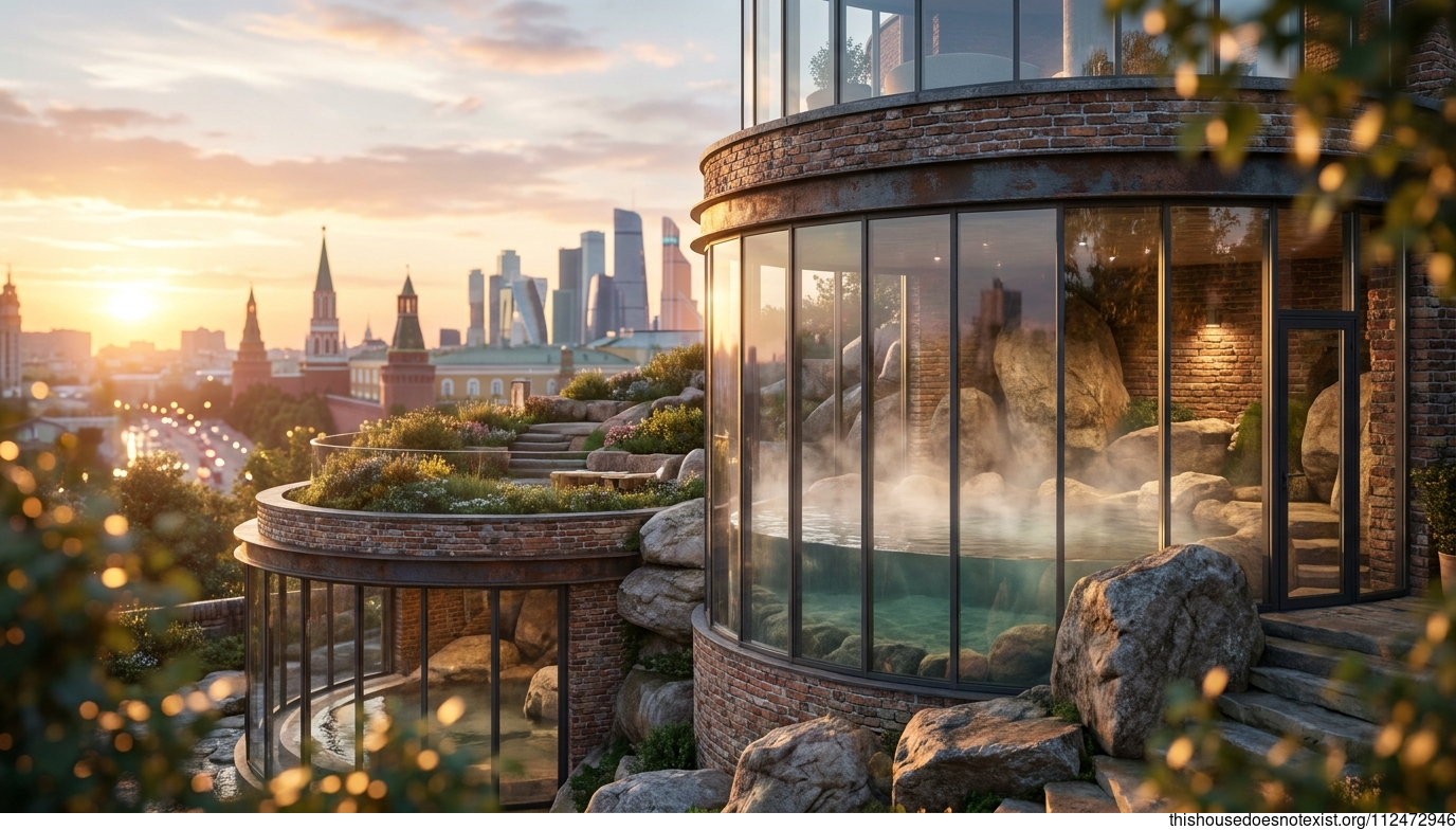 Sustainable circular garden with steaming hot spring