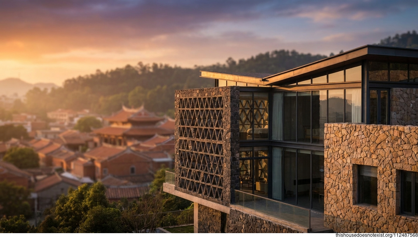 Modern Black Stone Home, Sunset Quanzhou