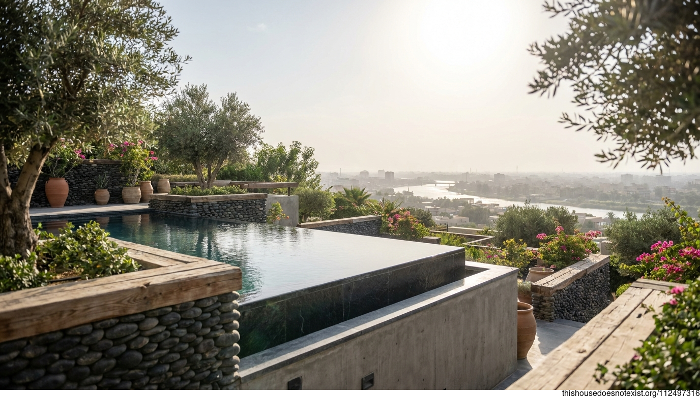 Mediterranean Round Black Stone Garden