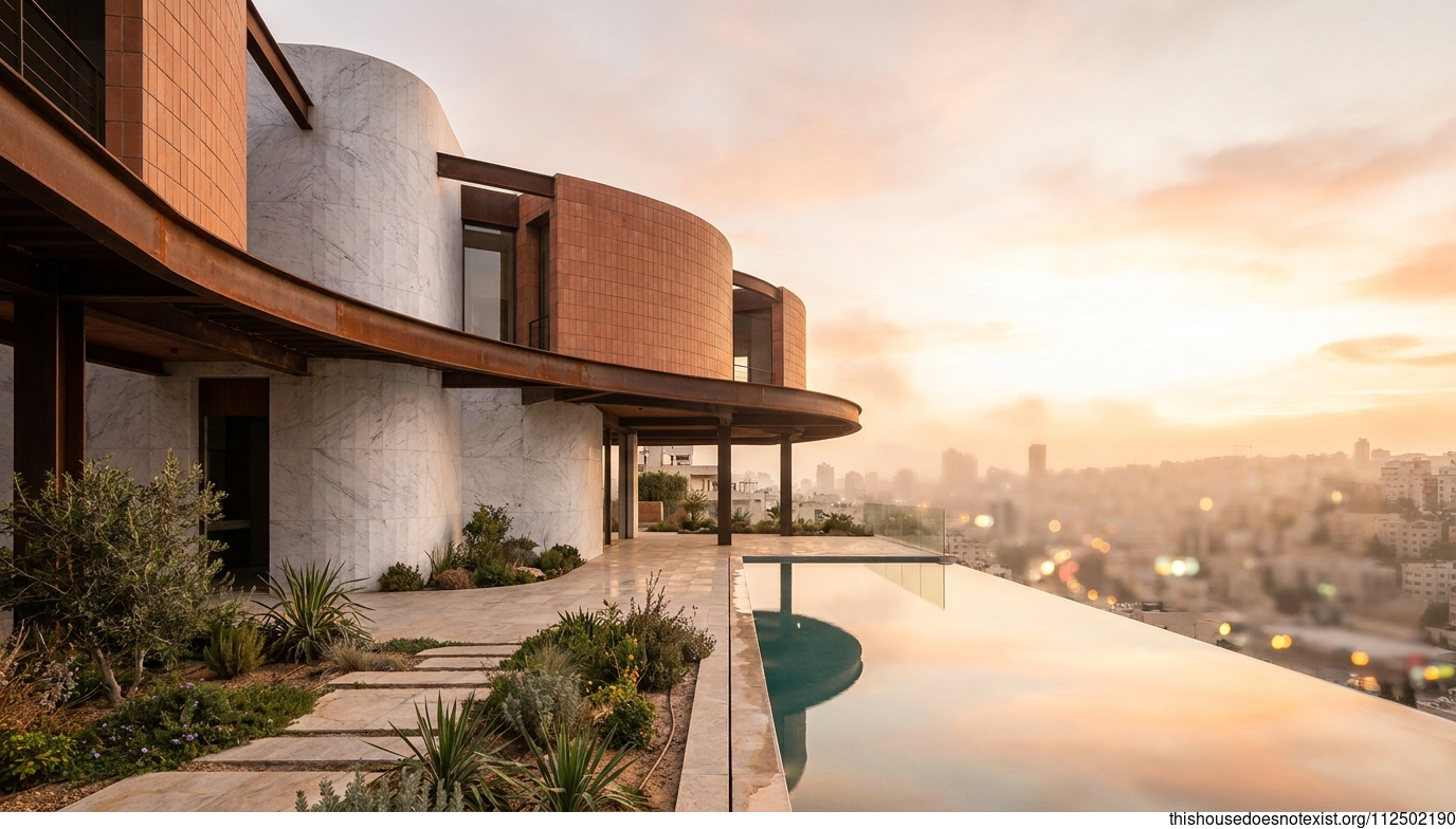 Modern Industrial Marble House with Infinity Pool