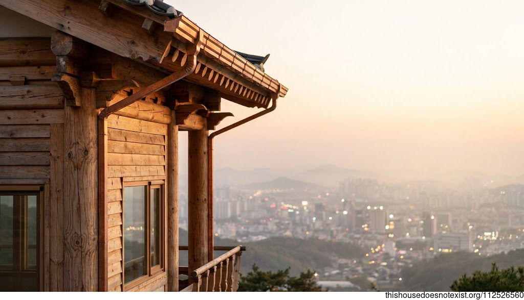 Timber Round Home at Sunset