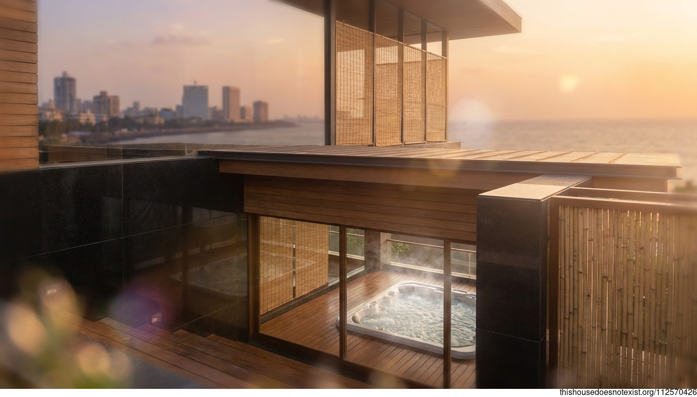 Modern Mumbai Sunset House with Bamboo Jacuzzi