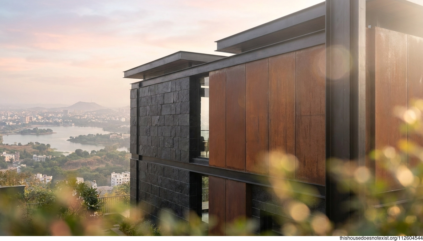 Modern Scandinavian Stone Home at Sunrise