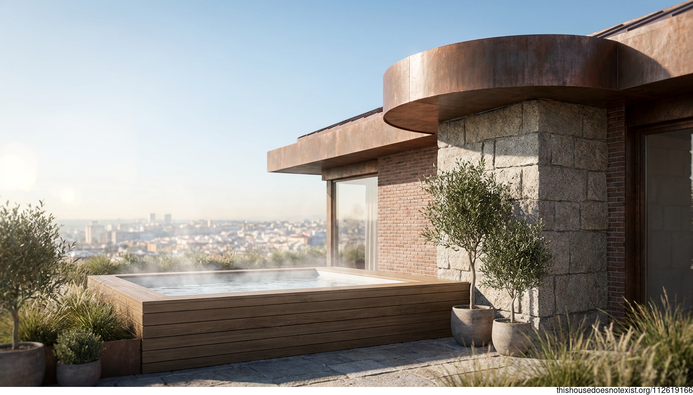 Scandinavian Minimalist Copper Brick Jacuzzi House