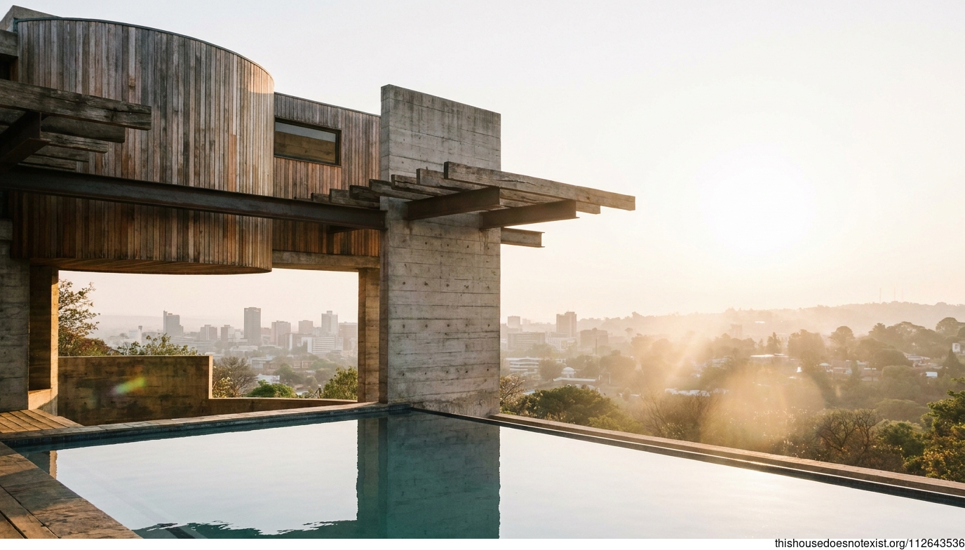 Brutalist Cedar Sunrise Pool Home
