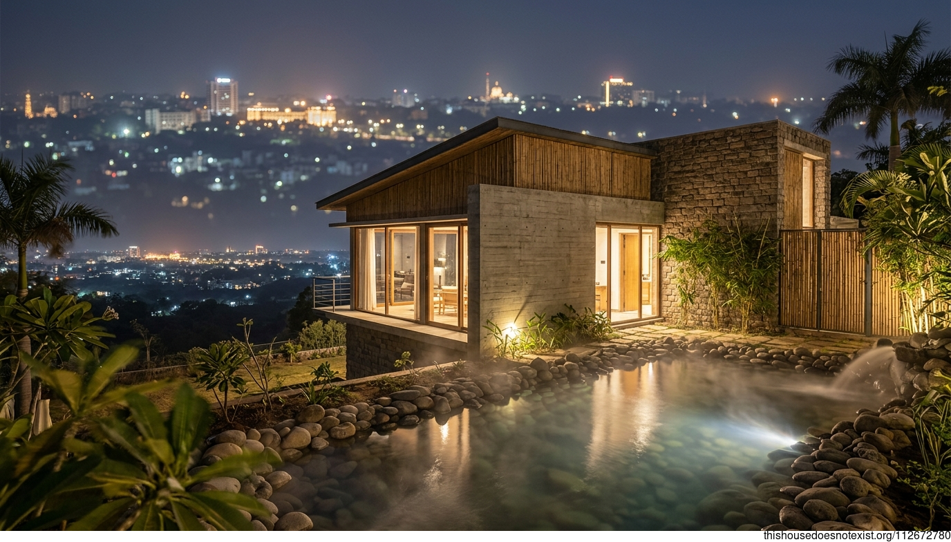 Night Minimalist Concrete House, Bhopal