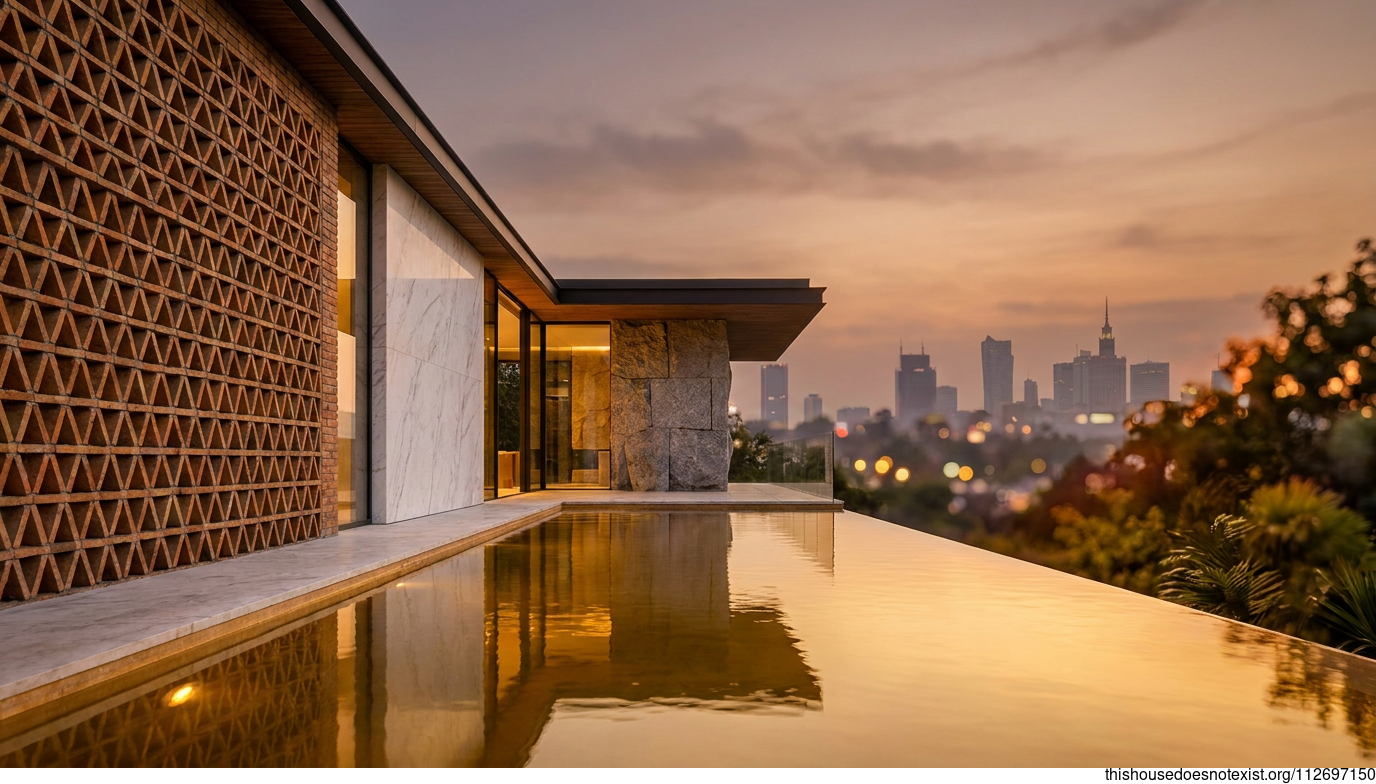 Tropical Brick Sunset Pool House