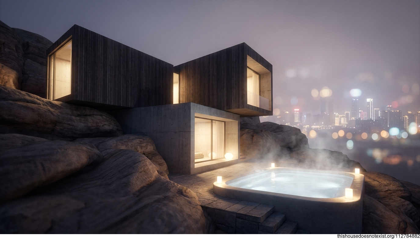 Brutalist Concrete Night Retreat