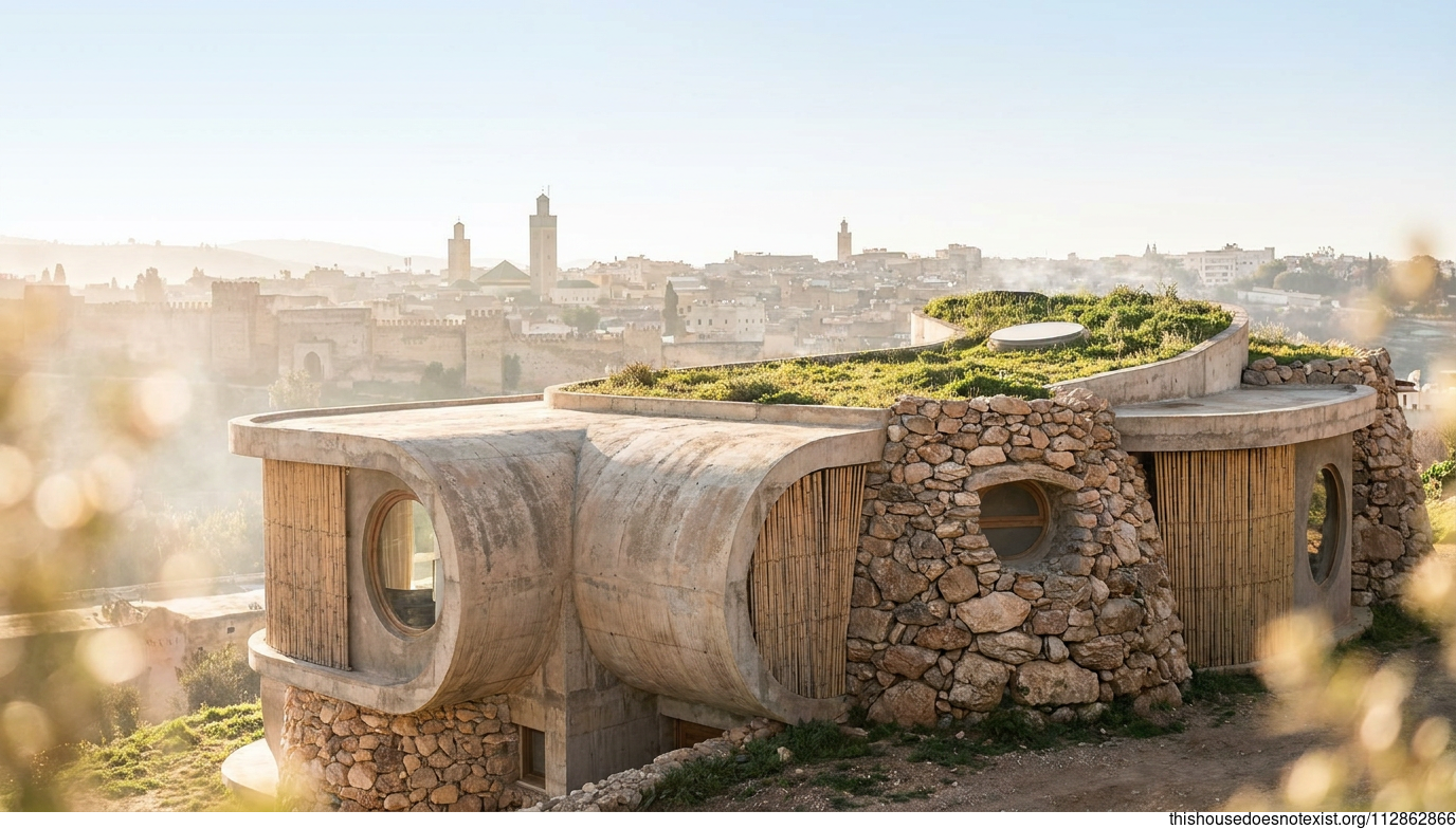 Futuristic Curved Concrete House in Fes