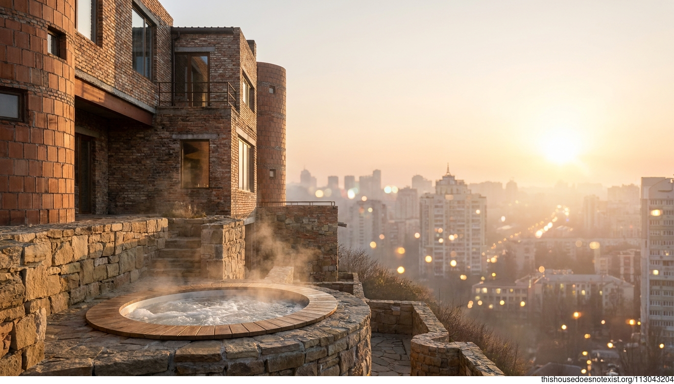 Modern Industrial Terracotta Home at Sunset